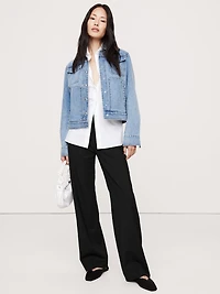 High-Rise Modern Straight Italian Lightweight Wool Pant