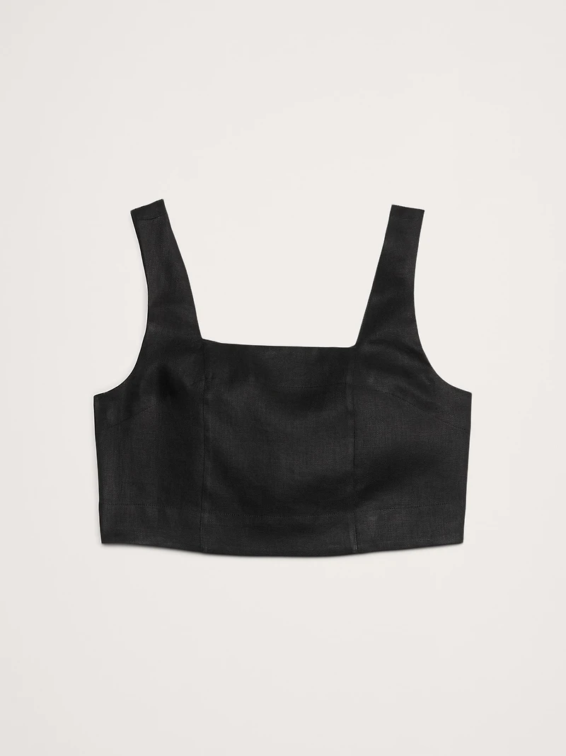 Linen Square-Neck Cropped Tank