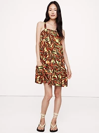 Viscose-Linen Flounce-Hem Mini Dress