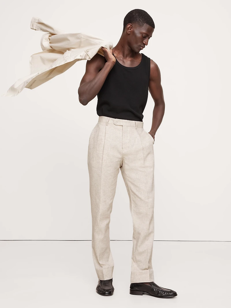 Herringbone Cotton-Linen Slim Suit Pant