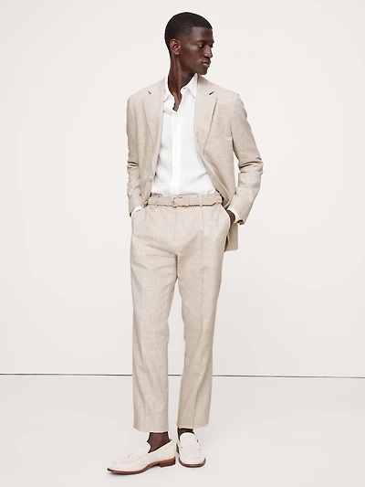 Herringbone Cotton-Linen Slim Suit Pant