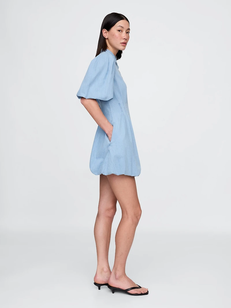 Denim Bubble Mini Shirtdress