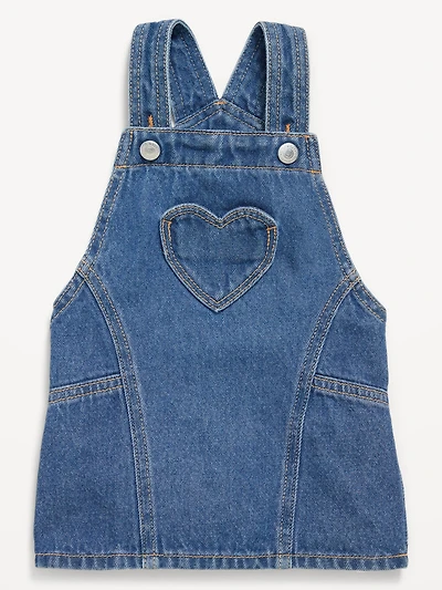 Heart-Pocket Jean Skirtall Dress for Baby