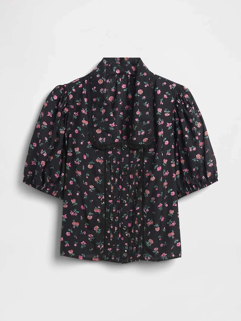 Puff-Sleeve Collared Top