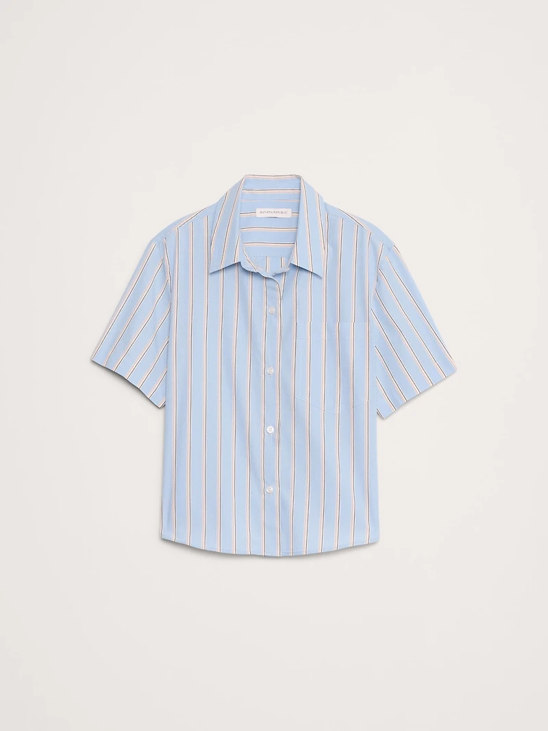 Boxy Cotton Poplin Short-Sleeve Shirt