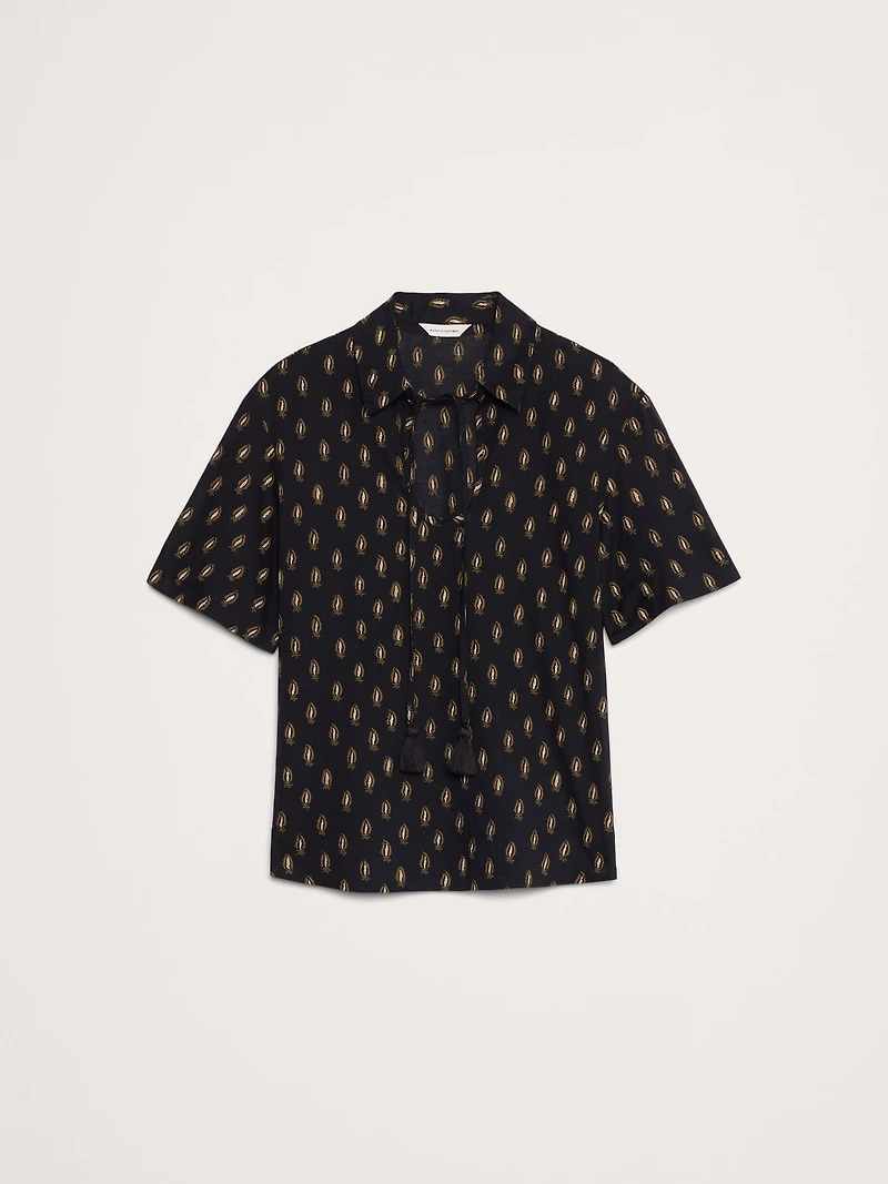 Cotton Popover Shirt with Tassel Tie