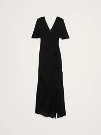 Stretch-Crepe Flutter-Sleeve Maxi Dress