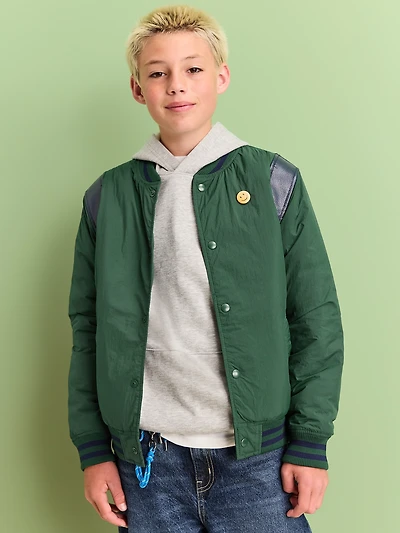 Water-Resistant Vintage-Style Bomber Jacket for Boys