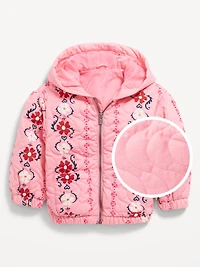 Printed Quilted Pocket Twill Jacket for Toddler Girls