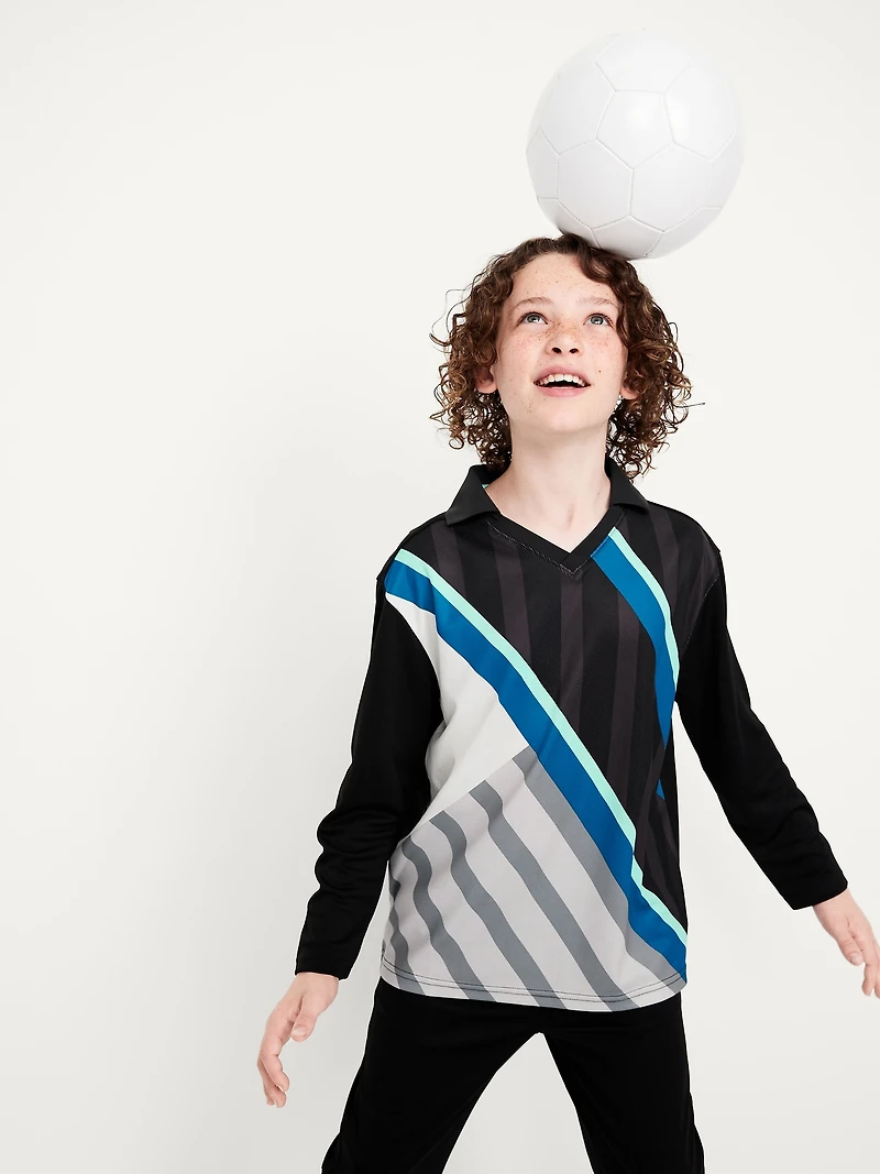 Oversized Long-Sleeve Collared Soccer Top for Boys