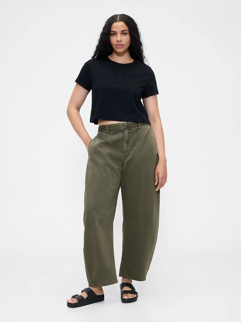 Mid Rise Twill Barrel Pants