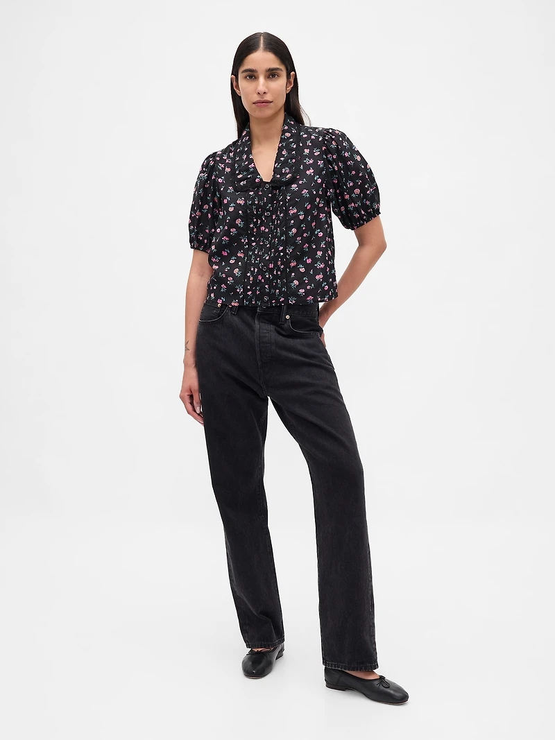 Puff-Sleeve Collared Top