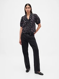 Puff-Sleeve Collared Top