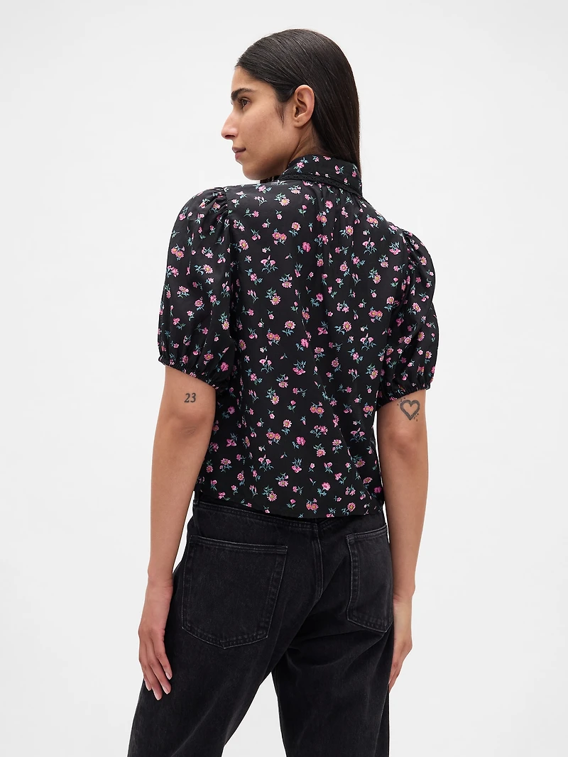Puff-Sleeve Collared Top