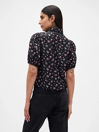 Puff-Sleeve Collared Top