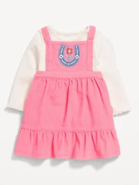 Long-Sleeve Ribbed T-Shirt and Corduroy Dress Set for Baby