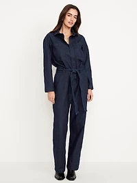 Long-Sleeve Denim Jumpsuit