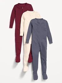 Snug-Fit 2-Way-Zip Ribbed Pajama One-Piece 3-Pack for Toddler & Baby