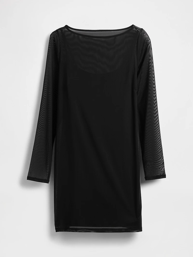 Mesh Boatneck Mini Dress