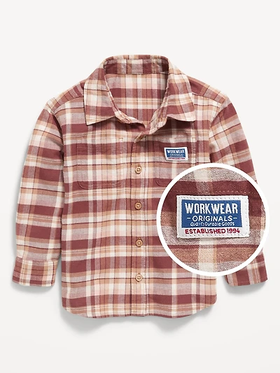 Plaid Flannel Pocket Shirt for Toddler Boys