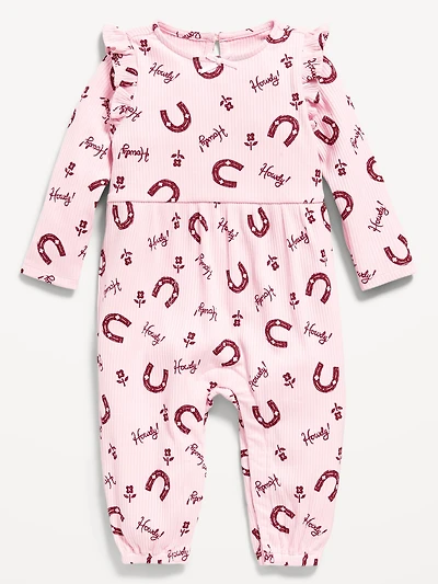 Long-Sleeve Ruffle-Trim Ribbed Jumpsuit for Baby
