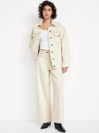 High-Waisted Baggy Wide-Leg Studded Jeans