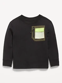 Oversized Long-Sleeve Utility Pocket T-Shirt for Toddler Boys