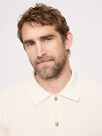 Plaid Texture Cotton Polo Cardigan