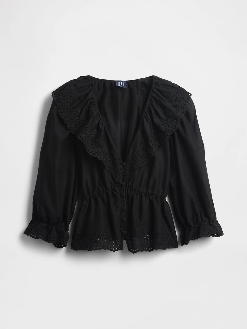 Ruffle Collar V-Neck Top