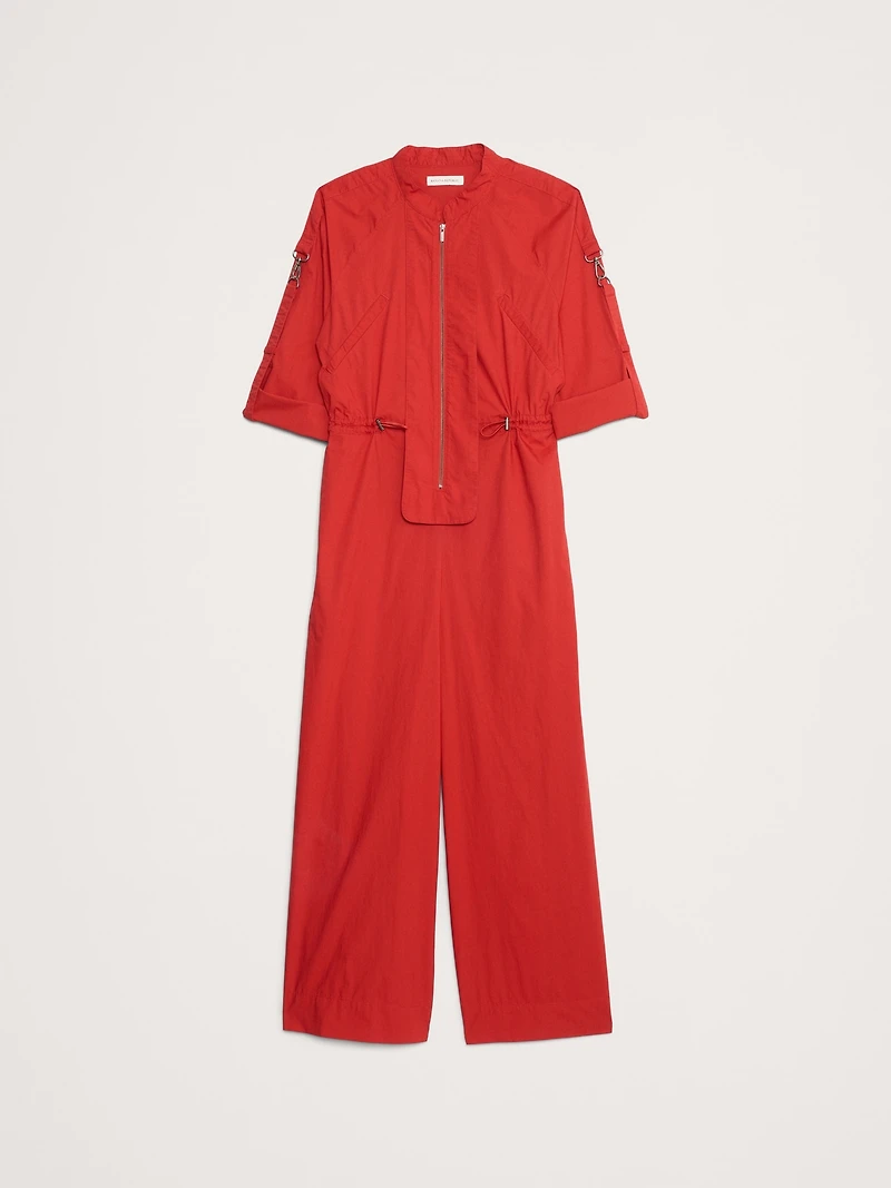 Cotton Poplin Zip Utility Cropped Jumpsuit