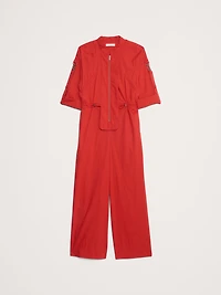 Cotton Poplin Zip Utility Cropped Jumpsuit