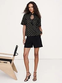 Cotton Popover Shirt with Tassel Tie