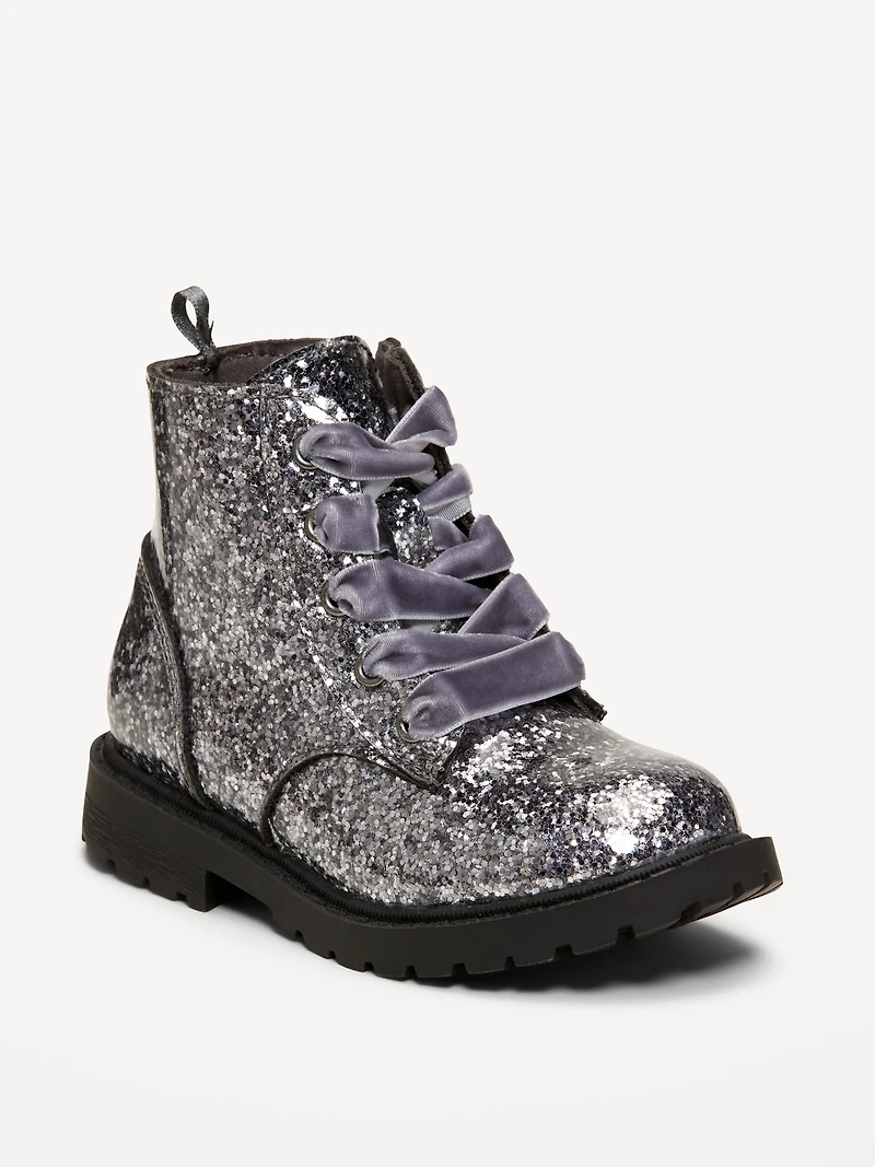 Glitter Side-Zip Combat Boots for Toddler Girls