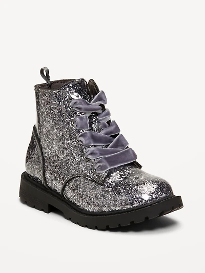 Glitter Side-Zip Combat Boots for Toddler Girls