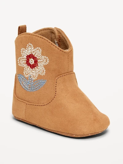 Faux-Suede Embroidered Western Booties for Baby