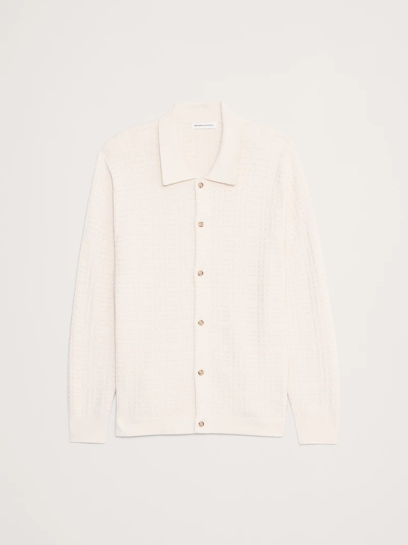 Plaid Texture Cotton Polo Cardigan