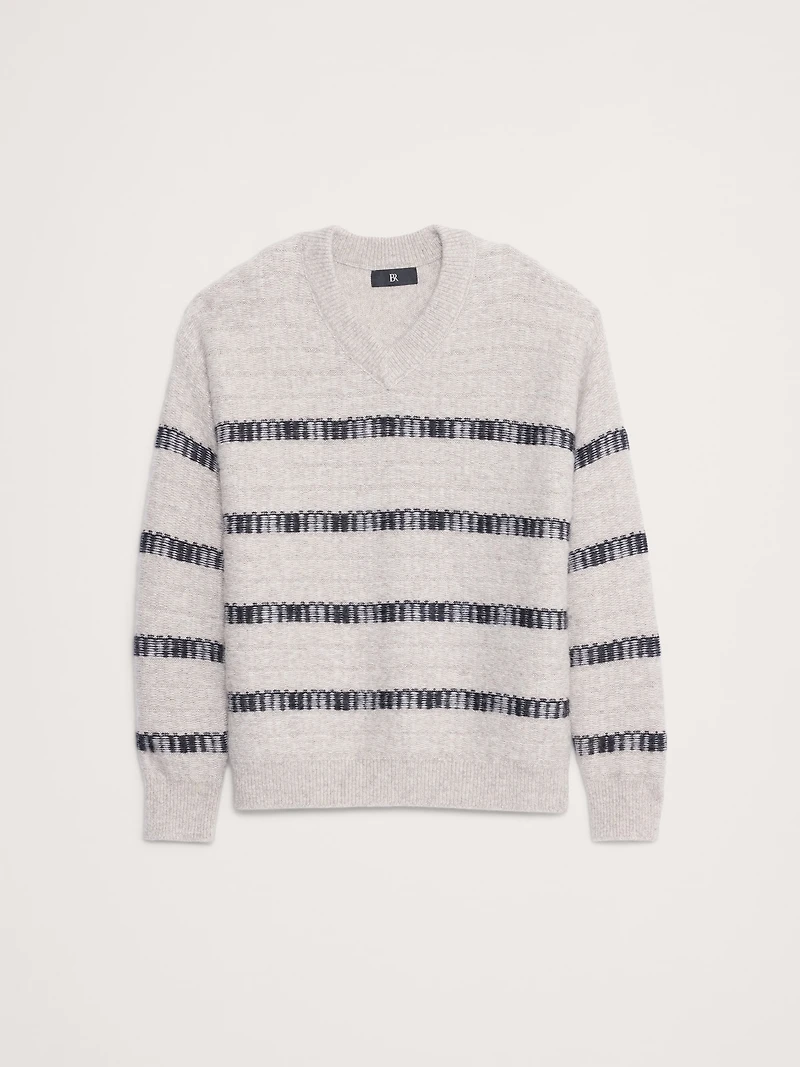 Jacquard Stripe V-Neck Sweater