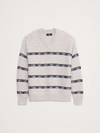 Jacquard Stripe V-Neck Sweater