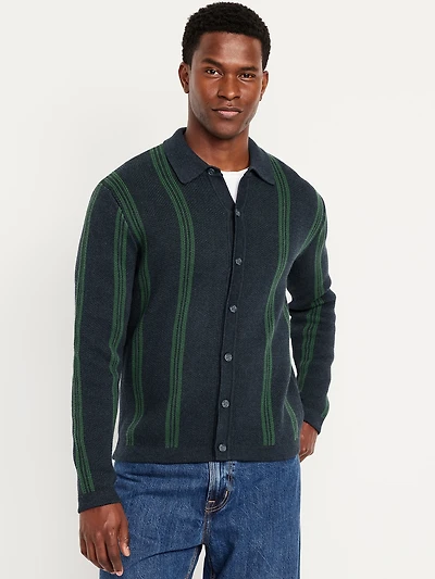 Striped Button-Front Cardigan Sweater