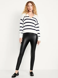 High-Waisted Faux-Leather Fashion Ankle Leggings