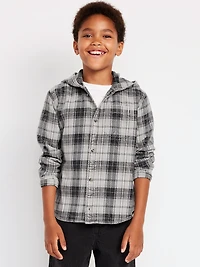 Long-Sleeve Plaid Washed Flannel Hooded Shirt for Boys