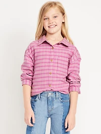 Oversized Long-Sleeve Plaid Flannel Shirt for Girls