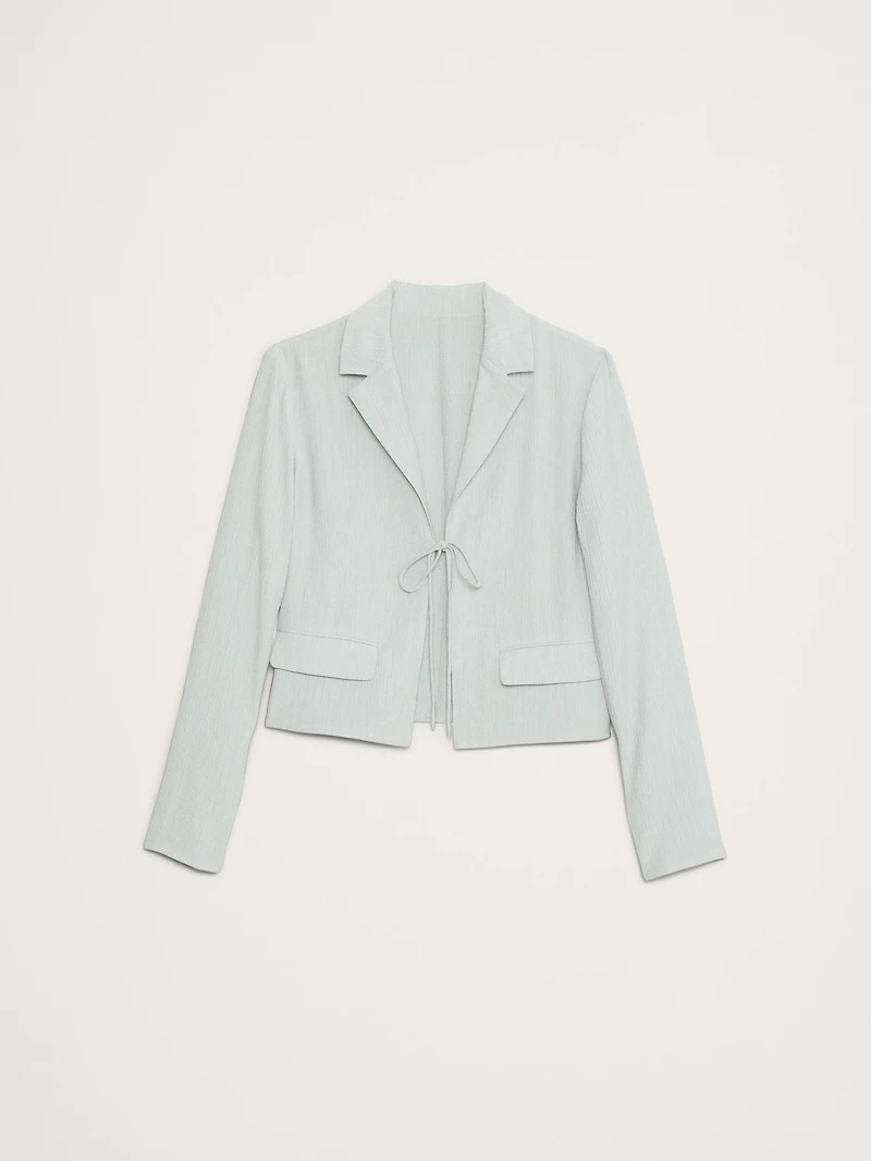 Crinkle Tie-Front Cropped Blazer
