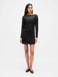 Mesh Boatneck Mini Dress