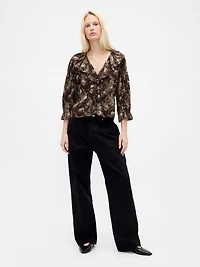 Ruffle Collar V-Neck Top