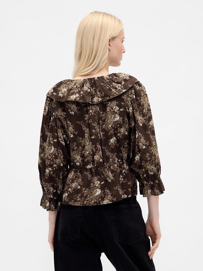 Ruffle Collar V-Neck Top