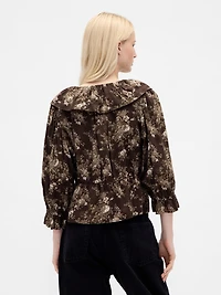 Ruffle Collar V-Neck Top