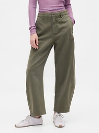 Mid Rise Twill Barrel Pants