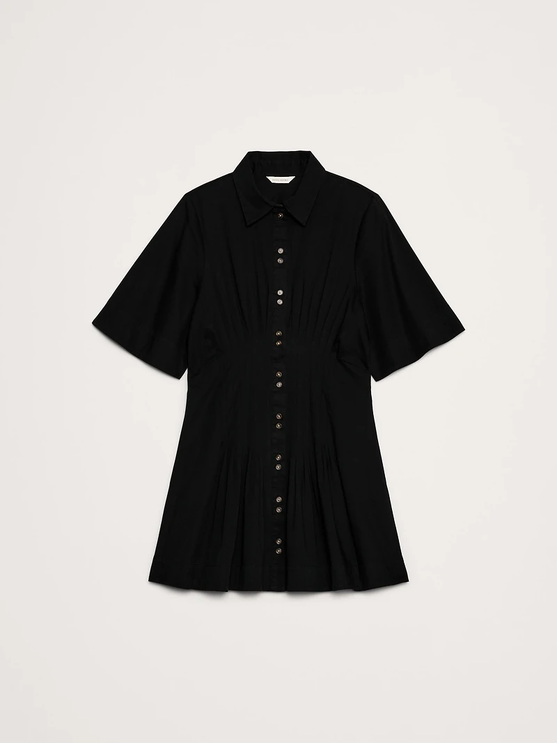 Stretch-Cotton Poplin Pintuck Shirt Dress