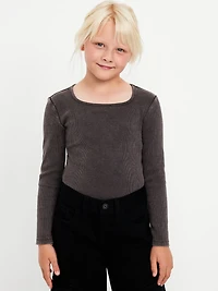 Long-Sleeve Fitted Ribbed Top for Girls